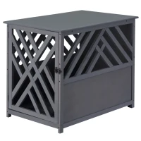PawHut Furniture Style Wood Dog Crate End Table Decorative Dog Cage Kennel Lattice Night Stand with Lockable Door, Grey(m-11)