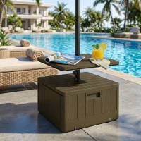 Outsunny Patio Umbrella Base with Table Tray, Heavy Duty Weighted Umbrella Stand， Wheels Handles, 176lbs，Stand Filling, Brown(m-2)