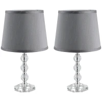 HOMCOM Crystallite Modern Table Lamps for Bedroom Set of 2, Bedside Desk Lamp for Home Office, Living Room Lamp Set with Fabric Lampshades, Gray(m-11)
