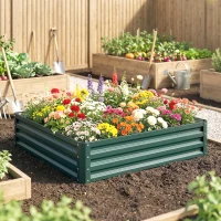 Outsunny Galvanized Raised Garden Bed, 4' x 4' x 1' Metal Planter Box, for Growing Vegetables, Flowers, Herbs, Succulents, Green(m-7)