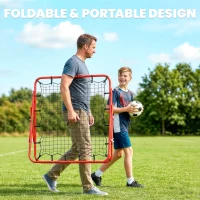 HOMCOM Volleyball Rebounder Net Football Training Aid Kickback Target Play Red(m-6)