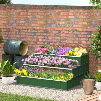 Outsunny 3 Tier Raised Garden Bed Outdoor Metal Patio Planter Box with Gloves, 4' x 4' x 2' for Backyard, Green(m-10)