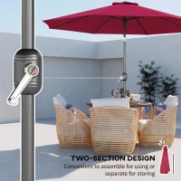 Outsunny 10' x 8' Round Market Umbrella, Patio Umbrella with Crank Handle and Tilt, Outdoor Parasol for Garden, Wine Red(m-6)