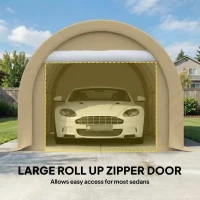 Outsunny 10' x 16' Heavy Duty Portable Carport Tent with Zippered Door, PE Cover for Car, Boat, Motorcycle, Bike, Beige(m-5)