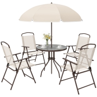 Outsunny 6 Piece Patio Dining Set for 4 with Umbrella, Beige