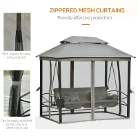 Outsunny 3-Seat Patio Swing Chair, Outdoor Gazebo Swing with Double Tier Canopy, Mesh Sidewalls, Cushioned Seat and Pillows, Gray(m-6)