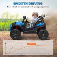 Qaba 2 Seater 24V Kids Electric Car w/ Remote Control, 3 Speed, LED Lights, Music, Horn, Spring Suspension, Slow Start, Blue(m-6)