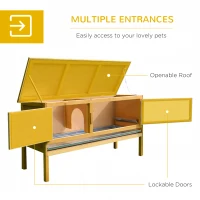PawHut Wooden Rabbit Hutch, Indoor Outdoor Bunny Cage with Slide-Out Tray and Openable Roof, Small Animal Cage(m-7)