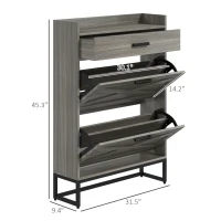 HOMCOM Slim Shoe Storage Cabinet, Shoes Cabinet Organizer with 2 Flip Drawers, Adjustable Shelves for 12 Pair, Distressed Gray(m-3)