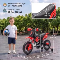 Qaba 12V Kids Electric Motorcycle, Ride on Motorcycle with Training Wheels, Rear Suspension, Horn for 3-6 Years, Red(m-3)