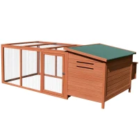 PawHut 88" Large Wooden Chicken Coop Outdoor Hen House Poultry Cage Pen Backyard with Run, Nesting Box, Waterproof Roof and Removable Tray, Natural(m-1)