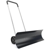 Outsunny 37-Inch Extra Wide Snow Shovel with Wheels, Heavy Duty Aluminum Snow Pusher with Ergonomic Adjustable Handle, Black(m-11)