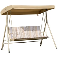 Outsunny 3-Seat Patio Swing Chair, Outdoor Porch Swing Glider with Adjustable Canopy, Removable Cushion, Steel Frame, Breathable Mesh Seat for Garden, Poolside, Brown(m-2)