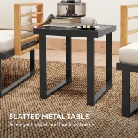 Outsunny 3 Piece Metal Bistro Set, Small Patio Furniture Set with Cushions, Armchairs, Slatted Table for Backyard Balcony, Beige(m-7)