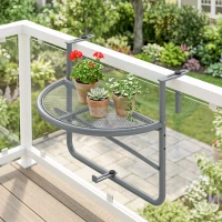 Outsunny Adjustable Balcony Hanging Railing Table, Metal Mounting Mini Wall Desk Storage Rack, Outdoor Flower Stand Serving Table Half Round, Grey(m-8)