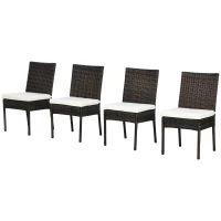 Outsunny 4 PE Rattan Outdoor Dining Chairs with Cushions, Patio Wicker Dining Chairs with Backrest, Brown(m-1)