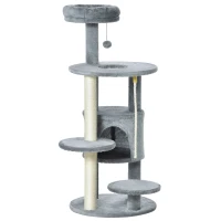 PawHut 41" Cat Tree Tower Activity Center with Condo, Scratching Posts and Hanging Toys, Dark Grey(m-2)