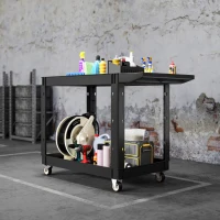 HOMCOM 2-Tier Rolling Tool Cart with Wheels, 500 LBS Capacity Plastic Utility Cart with Handle for Garage, Warehouse, Black(m-7)