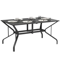 Outsunny Rectangle Patio Dining Table with Umbrella Hole, Outdoor Dining Table for 6 with Steel Frame for Garden, Balcony, Black(m-9)