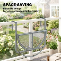 Outsunny Adjustable Balcony Hanging Railing Table, Metal Mounting Mini Wall Desk Storage Rack, Outdoor Flower Stand Serving Table Half Round, Grey(m-5)