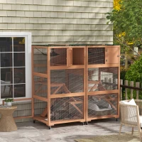 PawHut 2 Piece Wooden Catio, Cat Enclosure House with Hammock, Wheels, Platforms Ramps, Weather Protection Asphalt Roof(m-10)