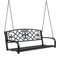 Outsunny 50"L Steel Porch Swing Fleur-De-Lis Patio Swing Chair Hanging Bench Outdoor 2-person Glider Chair Seat w/ Chain Antique Style Black(m-11)
