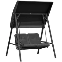 Outsunny 2 Seater Covered Outdoor Swing Chair Porch Swing Bench Lounger Hammock with Removable Cushion Tilt Canopy, Black(m-11)