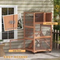 PawHut 2 Piece Wooden Catio, Cat Enclosure House with Hammock, Wheels, Platforms Ramps, Weather Protection Asphalt Roof(m-6)
