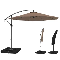 Outsunny 9.6ft Offset Patio Umbrella Garden Hanging Parasol Banana Cantilever Umbrella with Base, Crank, Coffee(m-2)