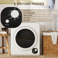 HOMCOM 120V Portable Clothes Dryer, 1300W Compact Laundry Tumble Dryer Machine 3.3  Cu. Ft. with Stainless Steel Tub, White(m-4)