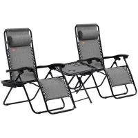 Outsunny Zero Gravity Chair Set with Side Table, Folding Reclining Chair with Cupholders & Pillows, Adjustable Lounge Chairs for Pool, Backyard, Lawn, Beach, Gray(m-1)