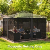 Outsunny Replacement Mosquito Netting for Gazebo 10' x 12' Black Screen Walls for Canopy with Zippers, Black(m-1)