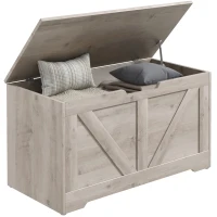 HOMCOM 31.5 Inches Storage Chest, Storage Trunk with 2 Safety Hinges for Living Room, Grey Wood Grain(m-9)
