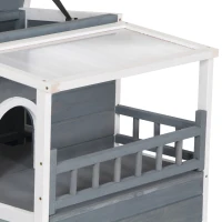 PawHut 2-Story Wooden Cat House Feral Cat Shelter with Transparent PVC Canopy, Balcony, Escape Door and Openable Weatherproof Roof for Outdoor, Grey(m-8)