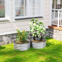 Outsunny Set of 2 Raised Garden Bed, Metal Planter Box with Safety Edging, Easy-to-assemble Stock Tank 2'x2'x1' Silver(m-8)