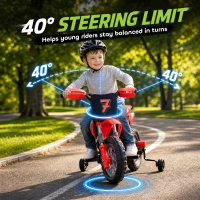 Qaba 12V Kids Electric Motorcycle, Ride on Motorcycle with Training Wheels, Rear Suspension, Horn for 3-6 Years, Red(m-6)
