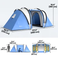 Outsunny Camping Tent with 2 Bedrooms and Living Area, 3000mm Waterproof Family Tent, for Fishing Hiking Festival, Blue(m-3)
