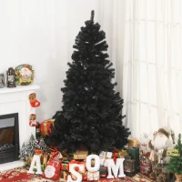 HOMCOM 6ft Artificial Christmas Tree Unlit Douglas Fir with Realistic Branch Tips, Black Halloween Style(m-8)