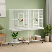 PawHut 64" Large Rolling Bird Cage Bird House with Detachable Rolling Stand, Storage Shelf, Wood Perch Food Container, White(m-1)