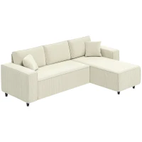 HOMCOM Corner Sofa with Changeable Chaise, Corduroy L-Shaped Sectional Sofa with Pocket Spring, 2 Pillows, Cream White(m-9)