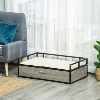 PawHut Elevated Dog Bed, Furniture Style Pet Sofa Couch, Soft Modern Puppy Lounger with Storage Drawer, Cushion, for Medium-sized Animals, Grey(m-10)