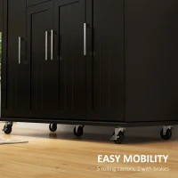 HOMCOM Modern Rolling Kitchen Island Cart with Drawers, Natural Wood Top, Towel Rack, Door Storage Cabinet, Black(m-7)