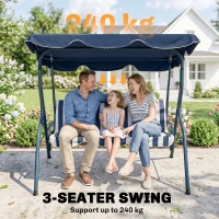 Outsunny Outdoor Porch Swing with Adjustable Canopy, 3-Seater Patio Swing Chair with Cushion, Blue(m-5)