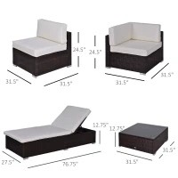 Outsunny 9 Piece Patio Furniture Sets, Wicker Sectional Sofa Sets Outdoor Rattan Conversation Sets with Tempered Glass Tabletop Tea Table and Two Loungers for Garden, Balcony, Backyard, Dark Coffee(m-3)