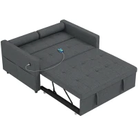 HOMCOM Pull Out Sofa Bed, Sleeper Sofa Couch with USB Ports, Small Linen Loveseat Futon Couch for Living Room, Dark Grey(m-2)