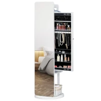 HOMCOM Full Length Glass Mirror with Hidden Jewelry Cabinet and Pine Wood Clothing Rack, White(m-11)