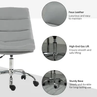 Vinsetto Armless Office Chair Ergonomic Computer Desk Chair Mid-Back Upholstered Task Chair with PU Leather, Adjustable Height and Swivel Seat, Grey(m-8)
