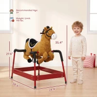 Qaba Kids Spring Rocking Horse, Ride on Horse with Neighing Sounds, Plush Animal Ride on Toy for Ages 3+ Years, Brown(m-3)