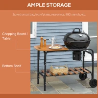 Outsunny Charcoal Grill BBQ, 21-Inch Rolling Backyard Barbecue with Chopping Block Table, a Cutting Board, Shelf, Wheels, Vents & Thermometer, Black(m-6)