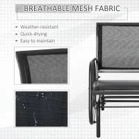 Outsunny Patio Glider Outdoor Glider Chair with Breathable Mesh Seat & Backrest, Armrests and Metal Frame, Black(m-5)